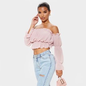 prettylittlething Dusty Lilac Woven Ruffle Top